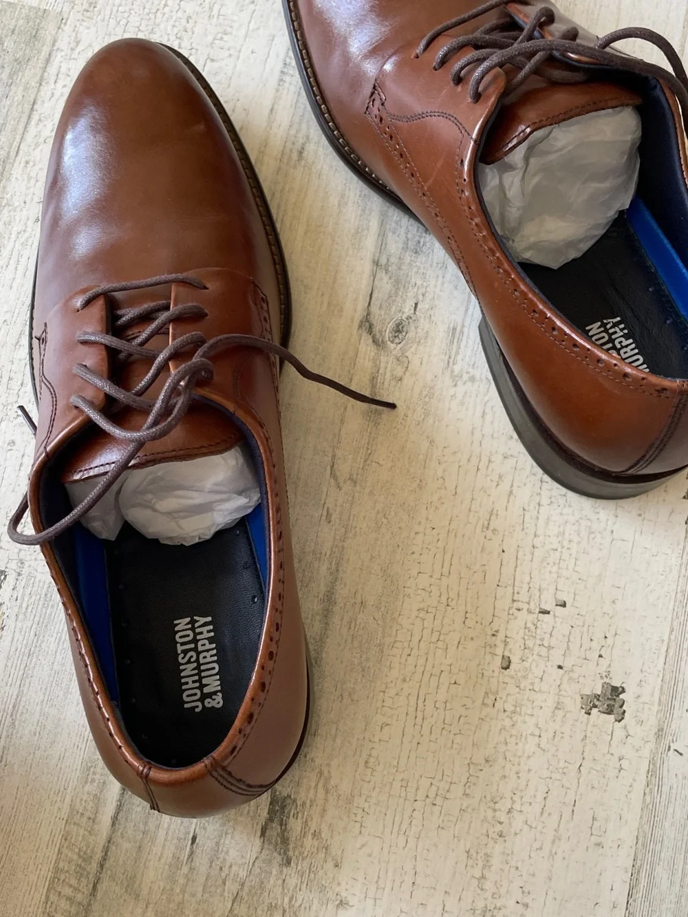 Johnston & Murphy Chestnut Brown Leather Lace-Up Oxfords 9M With Box